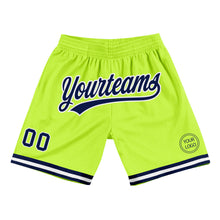 Load image into Gallery viewer, Custom Neon Green Navy-White Authentic Throwback Basketball Shorts
