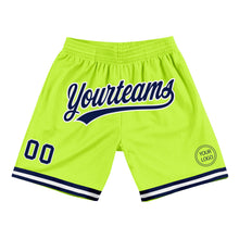 Load image into Gallery viewer, Custom Neon Green Navy-White Authentic Throwback Basketball Shorts