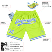 Load image into Gallery viewer, Custom Neon Green Light Blue-White Authentic Throwback Basketball Shorts