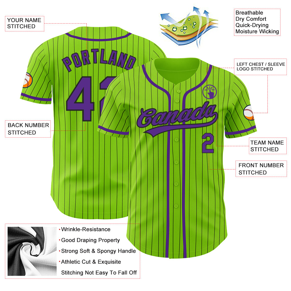 Cheap Custom Neon Green Black Pinstripe Purple Authentic Baseball Jersey  Free Shipping – CustomJerseysPro