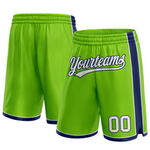Load image into Gallery viewer, Custom Neon Green White-Navy Authentic Basketball Shorts
