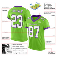Load image into Gallery viewer, Custom Neon Green White-Purple Mesh Authentic Football Jersey