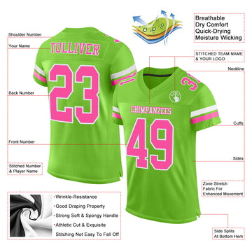 Custom Neon Green Pink-White Mesh Authentic Football Jersey