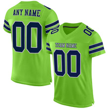 Laden Sie das Bild in den Galerie-Viewer, Custom Neon Green Navy-Gray Mesh Authentic Football Jersey