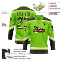 Load image into Gallery viewer, Custom Neon Green Vintage USA Flag Black-Cream Hockey Lace Neck Jersey
