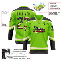 Load image into Gallery viewer, Custom Neon Green Vintage USA Flag Black-Cream Hockey Lace Neck Jersey