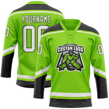 Load image into Gallery viewer, Custom Neon Green White-Black Hockey Lace Neck Jersey
