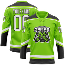 Load image into Gallery viewer, Custom Neon Green White-Black Hockey Lace Neck Jersey