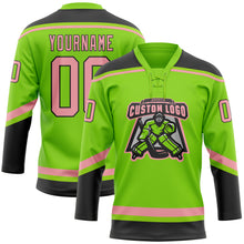 Load image into Gallery viewer, Custom Neon Green Medium Pink-Black Hockey Lace Neck Jersey