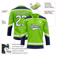 Load image into Gallery viewer, Custom Neon Green White-Navy Hockey Lace Neck Jersey
