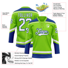 Load image into Gallery viewer, Custom Neon Green White-Royal Hockey Lace Neck Jersey