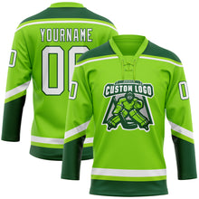 Load image into Gallery viewer, Custom Neon Green White-Green Hockey Lace Neck Jersey
