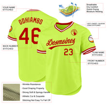 Load image into Gallery viewer, Custom Neon Green Red-White Authentic Throwback Baseball Jersey