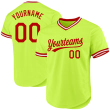 Load image into Gallery viewer, Custom Neon Green Red-White Authentic Throwback Baseball Jersey