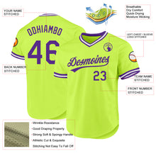 Load image into Gallery viewer, Custom Neon Green Purple-White Authentic Throwback Baseball Jersey
