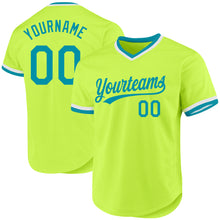Charger l'image dans la galerie, Custom Neon Green Teal-White Authentic Throwback Baseball Jersey