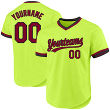 Charger l'image dans la galerie, Custom Neon Green Maroon-Black Authentic Throwback Baseball Jersey