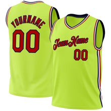 Load image into Gallery viewer, Custom Neon Green Red-Navy Authentic Throwback Basketball Jersey