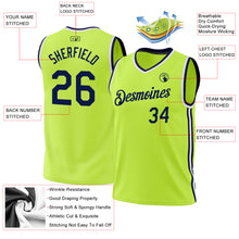 Load image into Gallery viewer, Custom Neon Green Navy-White Authentic Throwback Basketball Jersey