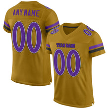 Load image into Gallery viewer, Custom Old Gold Purple-Black Mesh Authentic Football Jersey
