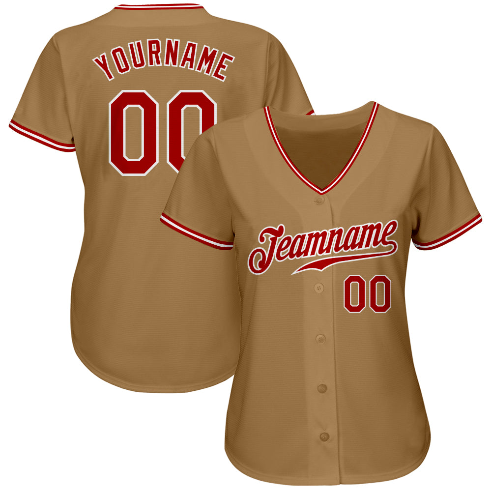 Cheap Custom Old Gold Red-White Authentic Baseball Jersey Free