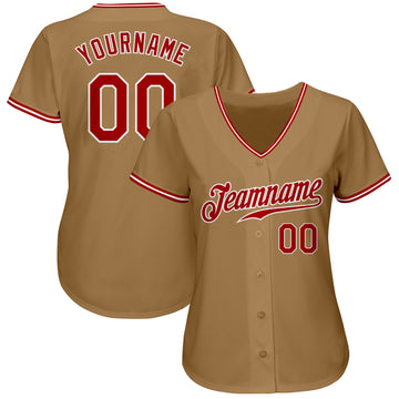 Custom Old Gold Red-White Authentic Baseball Jersey