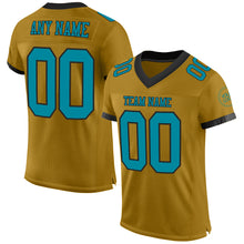 Laden Sie das Bild in den Galerie-Viewer, Custom Old Gold Teal-Black Mesh Authentic Football Jersey