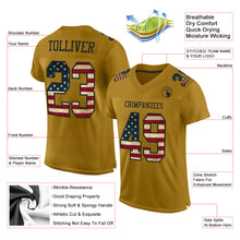Load image into Gallery viewer, Custom Old Gold Vintage USA Flag-Black Mesh Authentic Football Jersey