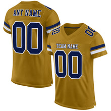 Load image into Gallery viewer, Custom Old Gold Navy-White Mesh Authentic Football Jersey