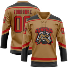 Load image into Gallery viewer, Custom Old Gold Red-Black Hockey Lace Neck Jersey