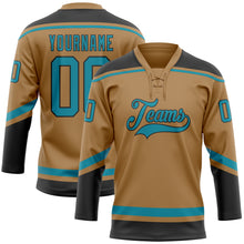 Load image into Gallery viewer, Custom Old Gold Teal-Black Hockey Lace Neck Jersey