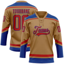 Load image into Gallery viewer, Custom Old Gold Red-Royal Hockey Lace Neck Jersey