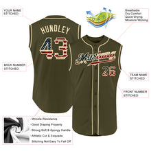 Загрузить изображение в средство просмотра галереи, Custom Olive Vintage USA Flag-Cream Authentic Sleeveless Salute To Service Baseball Jersey