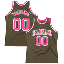 Load image into Gallery viewer, Custom Olive Pink-White Authentic Throwback Salute To Service Basketball Jersey