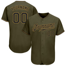 Load image into Gallery viewer, Custom Olive Black-Old Gold Authentic Salute To Service Baseball Jersey
