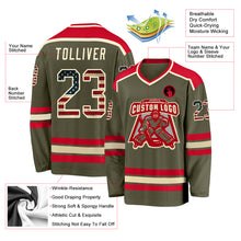 Laden Sie das Bild in den Galerie-Viewer, Custom Olive Vintage USA Flag Cream-Red Salute To Service Hockey Jersey