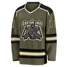 Laden Sie das Bild in den Galerie-Viewer, Custom Olive Camo Black-Cream Salute To Service Hockey Jersey
