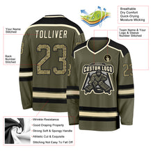 Laden Sie das Bild in den Galerie-Viewer, Custom Olive Camo Black-Cream Salute To Service Hockey Jersey