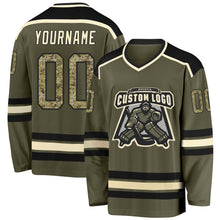 Load image into Gallery viewer, Custom Olive Camo Black-Cream Salute To Service Hockey Jersey
