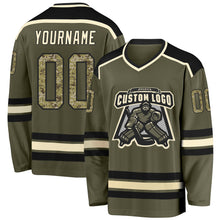 Laden Sie das Bild in den Galerie-Viewer, Custom Olive Camo Black-Cream Salute To Service Hockey Jersey