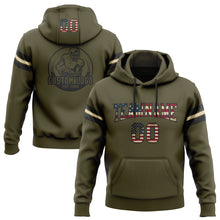 Laden Sie das Bild in den Galerie-Viewer, Custom Stitched Olive Vintage USA Flag Black-Cream Football Pullover Sweatshirt Salute To Service Hoodie
