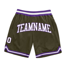 Load image into Gallery viewer, Custom Olive White-Purple Authentic Throwback Salute To Service Basketball Shorts