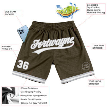 Custom Olive White-Gray Authentic Throwback Salute To Service Basketball Shorts