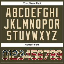 Загрузить изображение в средство просмотра галереи, Custom Olive City Cream Pinstripe Vintage USA Flag Authentic Salute To Service Baseball Jersey