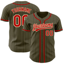 Charger l'image dans la galerie, Custom Olive City Cream Pinstripe Red Authentic Salute To Service Baseball Jersey