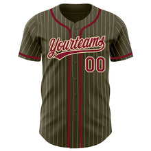 Загрузить изображение в средство просмотра галереи, Custom Olive City Cream Pinstripe Crimson Authentic Salute To Service Baseball Jersey