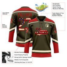Laden Sie das Bild in den Galerie-Viewer, Custom Olive Vintage USA Flag Red-Cream Salute To Service Hockey Lace Neck Jersey