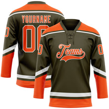 Загрузить изображение в средство просмотра галереи, Custom Olive Orange-White Salute To Service Hockey Lace Neck Jersey