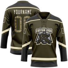 Загрузить изображение в средство просмотра галереи, Custom Olive Camo Black-Cream Salute To Service Hockey Lace Neck Jersey