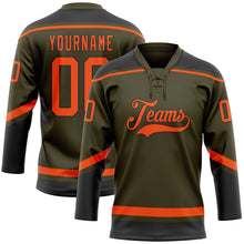 Charger l'image dans la galerie, Custom Olive Orange-Black Salute To Service Hockey Lace Neck Jersey
